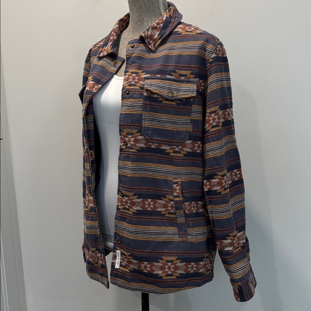 Passenger Brown Blue Aztec Shirt Jacket Snap Front Shacket Size Large - Picture 3 of 15